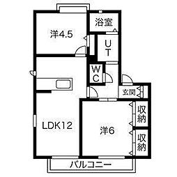 カサベルデB 2LDKの間取図画像