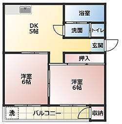 浜田マンションA 2DKの間取図画像