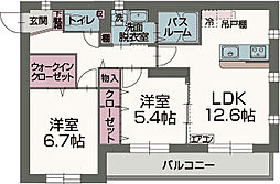 バーディ豊田2 2LDKの間取図画像