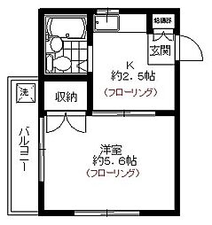京王高尾線 山田駅 徒歩8分の賃貸アパート 2階1Kの間取り