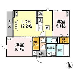 JR中央本線 八王子駅 徒歩17分の賃貸アパート 1階2LDKの間取り