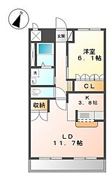 JR五日市線 東秋留駅 徒歩22分の賃貸アパート 1階1LDKの間取り