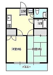 JR中央本線 八王子駅 徒歩19分の賃貸マンション 2階2DKの間取り