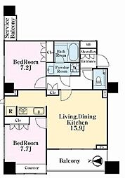 京王線 京王八王子駅 徒歩1分の賃貸マンション 18階2LDKの間取り