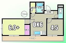 JR中央本線 八王子駅 徒歩13分の賃貸マンション 3階2DKの間取り