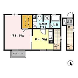 JR中央本線 日野駅 徒歩14分の賃貸アパート 2階1Kの間取り