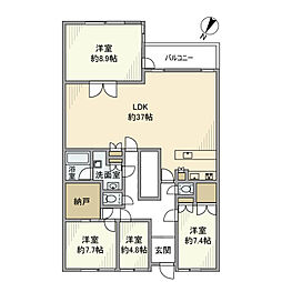 JR八高線 小宮駅 徒歩10分の賃貸マンション 1階4LDKの間取り
