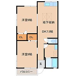 京王高尾線 めじろ台駅 徒歩8分の賃貸アパート 1階2DKの間取り