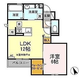 JR青梅線 小作駅 徒歩11分の賃貸アパート 1階1LDKの間取り