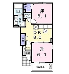 JR中央本線 八王子駅 バス25分 榎木下車 徒歩4分の賃貸アパート 1階2DKの間取り