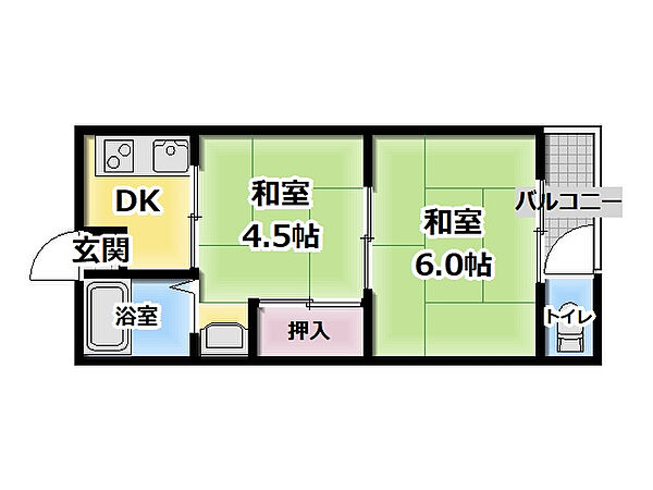 太陽マンション ｜大阪府門真市野里町(賃貸マンション2K・2階・31.50㎡)の写真 その2