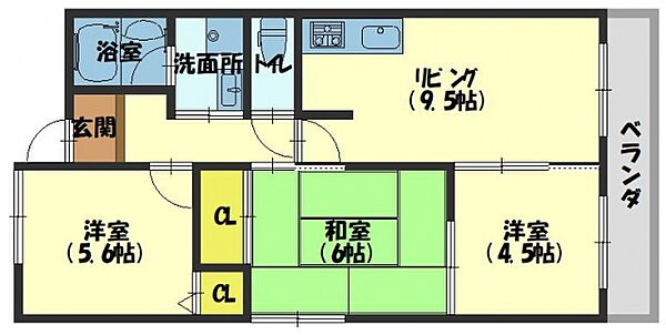 フレアコートコスモ ｜大阪府門真市北岸和田２丁目(賃貸マンション3DK・5階・55.83㎡)の写真 その2