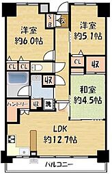 エステムコート門真ディアーナ 7階3LDKの間取り