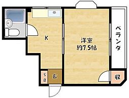 サンライズ堀溝 1Kの間取図画像