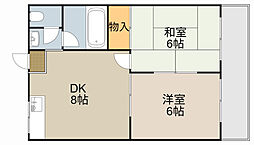 シャトーレジデント池田 2DKの間取図画像