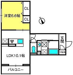 Noble Villa土呂町 1階1LDKの間取り