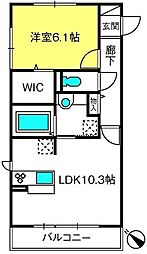 クレール原新町 1LDKの間取図画像