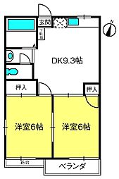 アーバンヒルズ大宮 2DKの間取図画像