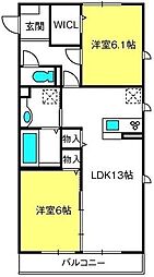 グランジュネス 2LDKの間取図画像