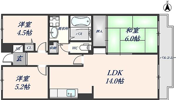 サニーコート青山 505｜大阪府八尾市青山町2丁目(賃貸マンション3LDK・5階・65.25㎡)の写真 その2