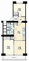 金沢八景ハイム1号棟 3DKの間取図画像