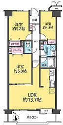 アルス浦和元町 3LDKの間取図画像