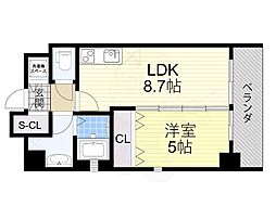 フォレスト蒲生 3階1DKの間取り