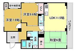 グラシア箕面 3LDKの間取図画像