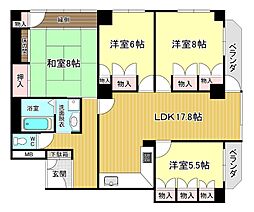 南海グリーンコーポ箕面 4LDKの間取図画像