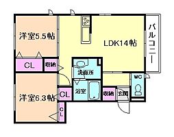 シャンテソレイユ 1SLDKの間取図画像
