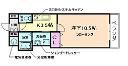 ルミナスビラ石橋 1Kの間取図画像