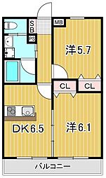 アステリア 2DKの間取図画像