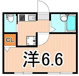 Ambition一ツ家 1Kの間取図画像