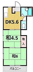浜野ハイツ 2DKの間取図画像