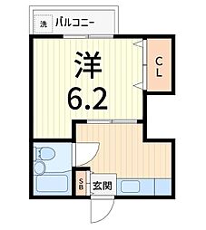 スリーウッド 1Kの間取図画像