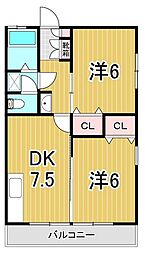 コーポオオゴE棟 2DKの間取図画像