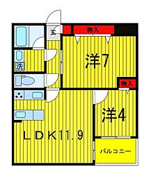 メゾンブラン 2LDKの間取図画像