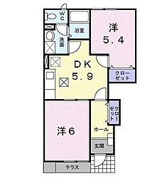 フィオーレ.KB 2DKの間取図画像