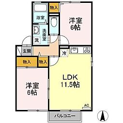 KコンフォートインB 2LDKの間取図画像