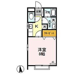 ハイブリッジ 1階1Kの間取り