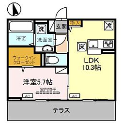 Ｄ−ＲＯＯＭ六供町2丁目 1階1LDKの間取り