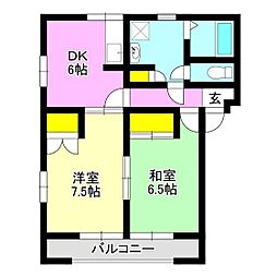 広瀬ハイツ3号 2DKの間取図画像