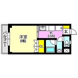 メゾンアリエス 1Kの間取図画像