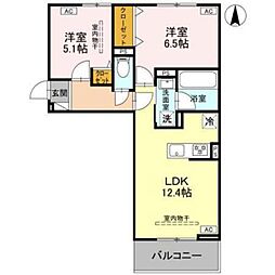 前橋市天川原町1丁目アパート 2LDKの間取図画像