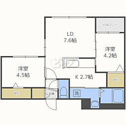 ルノンサッポロステーション 2LDKの間取図画像