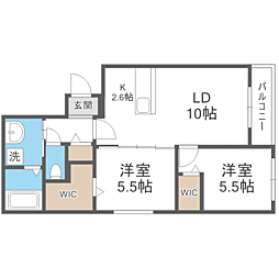 BIBOスクエア千歳 2LDKの間取図画像