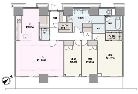 最上階ならではの開放感を味わえる、ゆとりあるLDは約19.6帖。各洋室は6帖以上のため、個々の時間をのびのびと過ごせます。疲労回復が期待できるサウナ付き。WICやSICなど豊富な収納も魅力です。