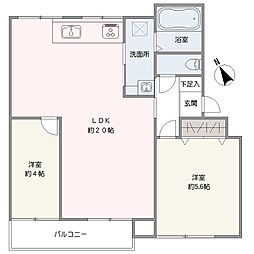 産業住宅協会三鷹第9アパートA棟 2LDKの間取図画像
