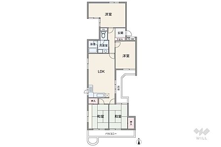 間取りは専有面積94.16平米の4LDK。LDKを含む居室4部屋が、2面以上の採光を確保した明るく風通しの良いプラン。バルコニー面積は9.37平米で、東側には花台が設けられています。キッチンに窓あり。