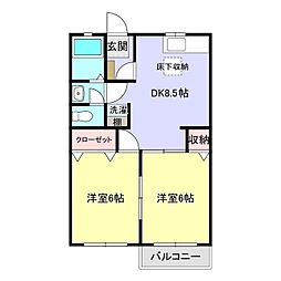 クレスト1-C棟 2DKの間取図画像